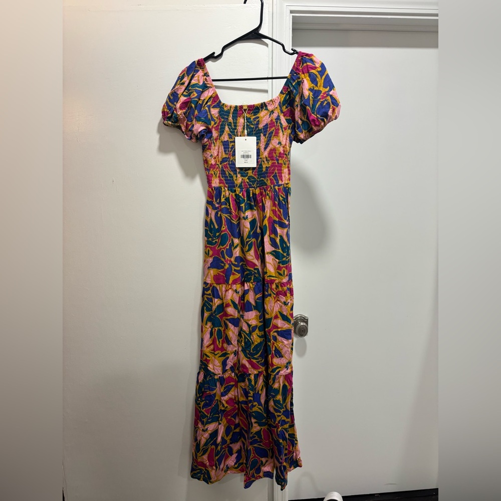 DownEast Colorful Floral Puff Sleeve Maxi Dress NWT